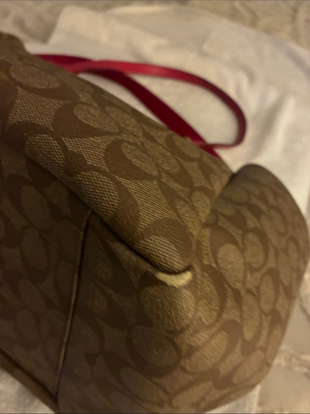 Pre-owned Coach Brown Signature C” canvas Tote/Diaper bag w/Pink Leather Trim - Picture 14 of 16